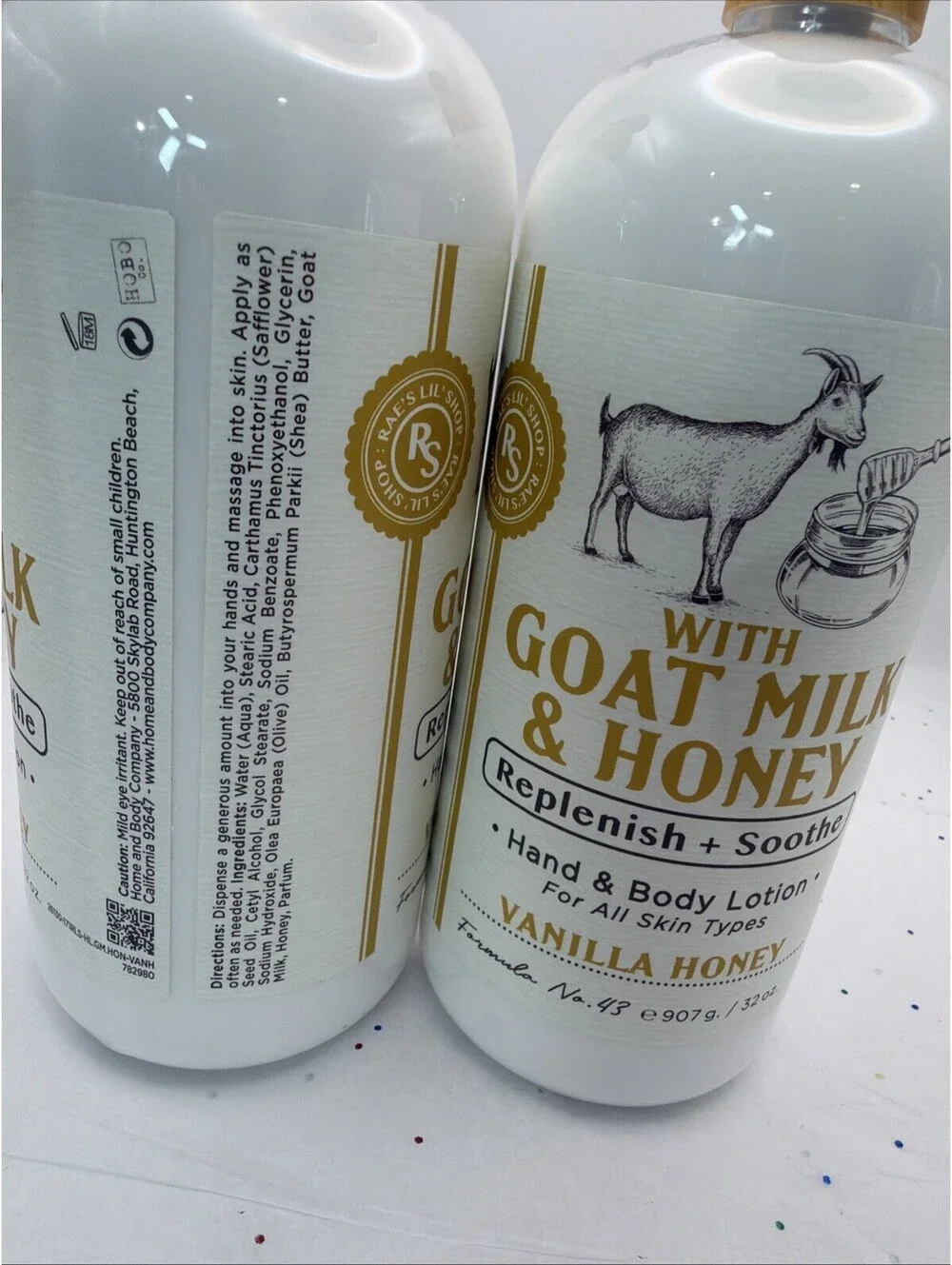 (2-Pk) RAE'S LIL' SHOP Goat Milk Honey Soothing HAND & BODY LOTION VANILLA HONEY